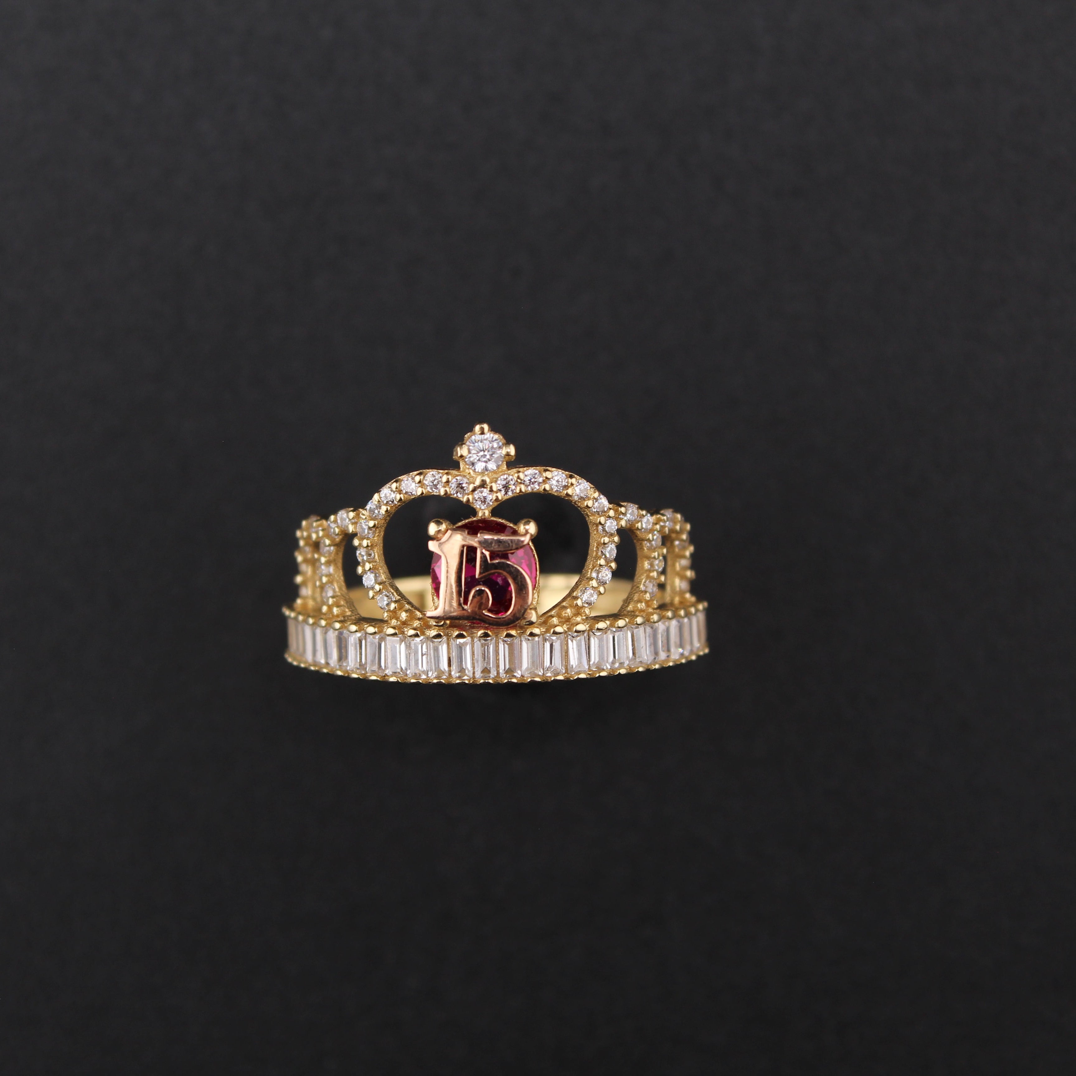 14K Quinceanera Ring Red Stone