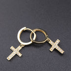 14K gold cross drop hoop earrings detail – aretes de quinceañera cruz oro real 14K