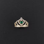 14K Gold Green Stone Crown Ring profile – anillo de quinceañera tiara oro real 14K