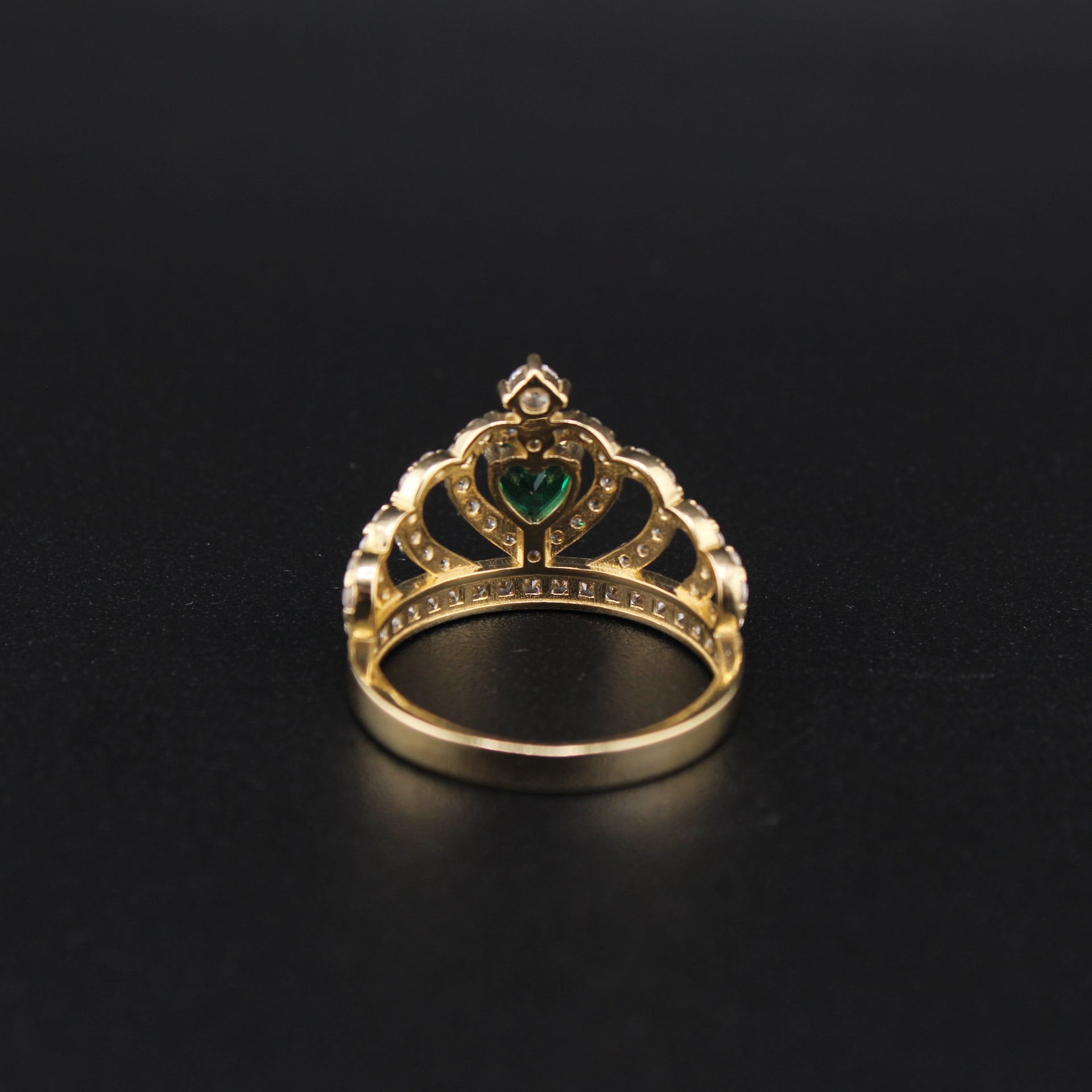 14K tiara ring with emerald green gemstone – sweet 15 ring solid gold Oro Quince