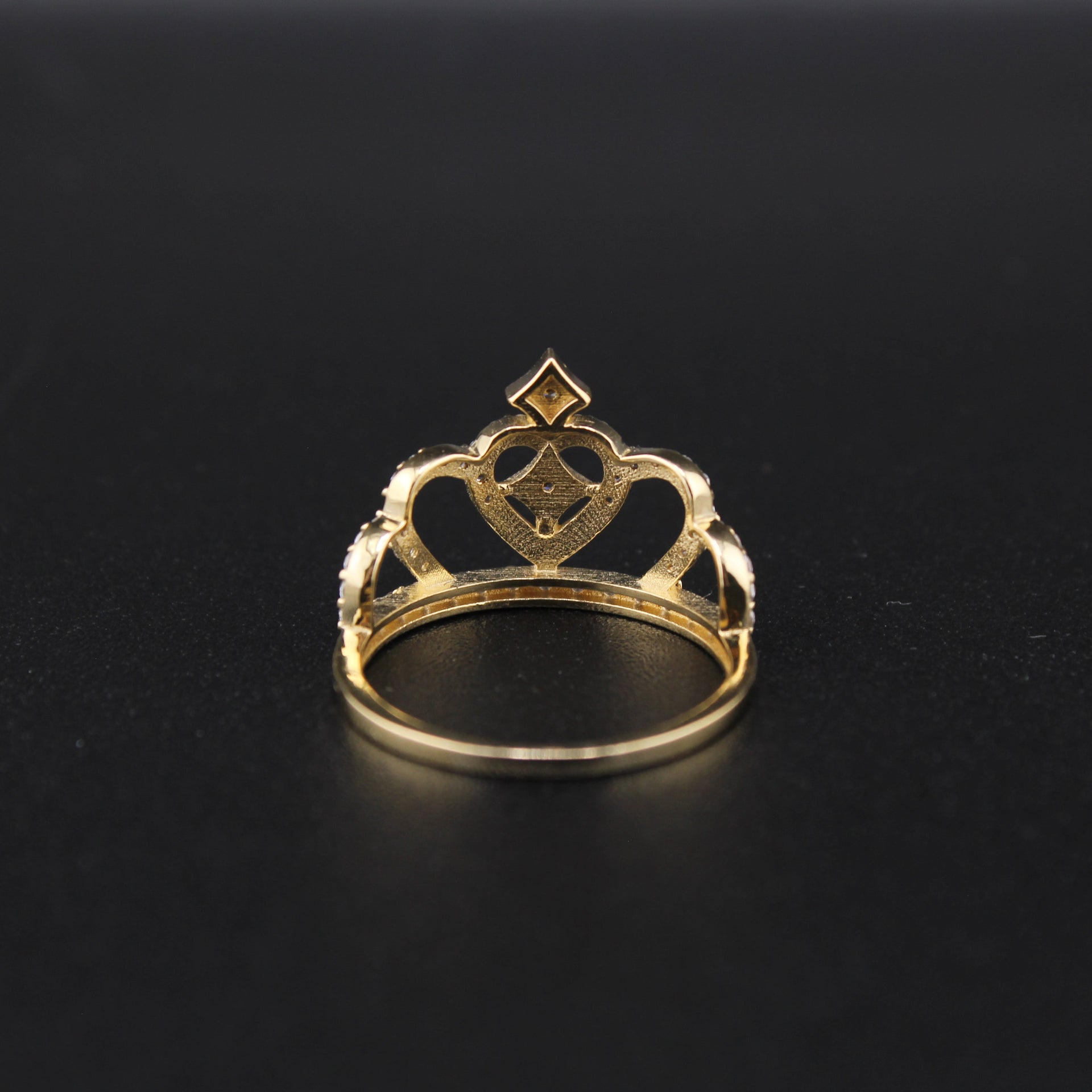 Real 14K Gold Crown Ring on cream background – solid gold sweet 15 tiara ring