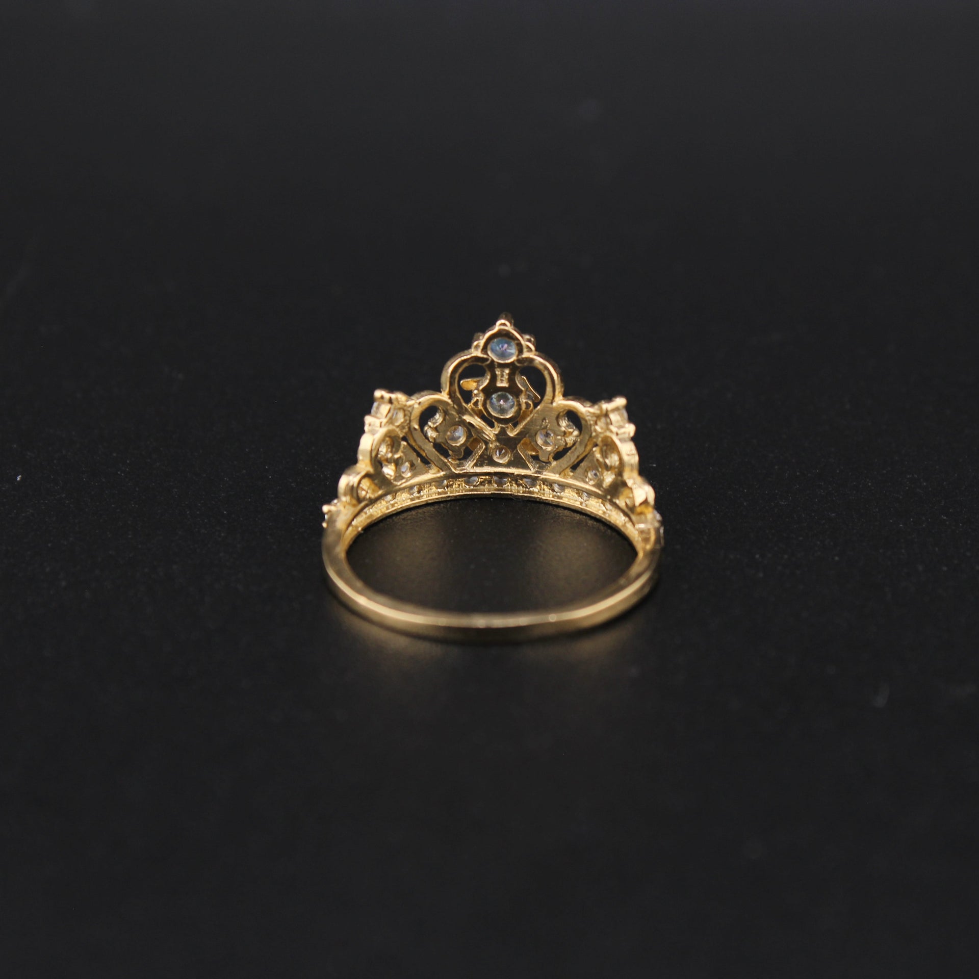 10K Quinceanera Crown Ring with Aquamarine Stone