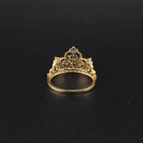 10K Quinceanera Crown Ring with Aquamarine Stone