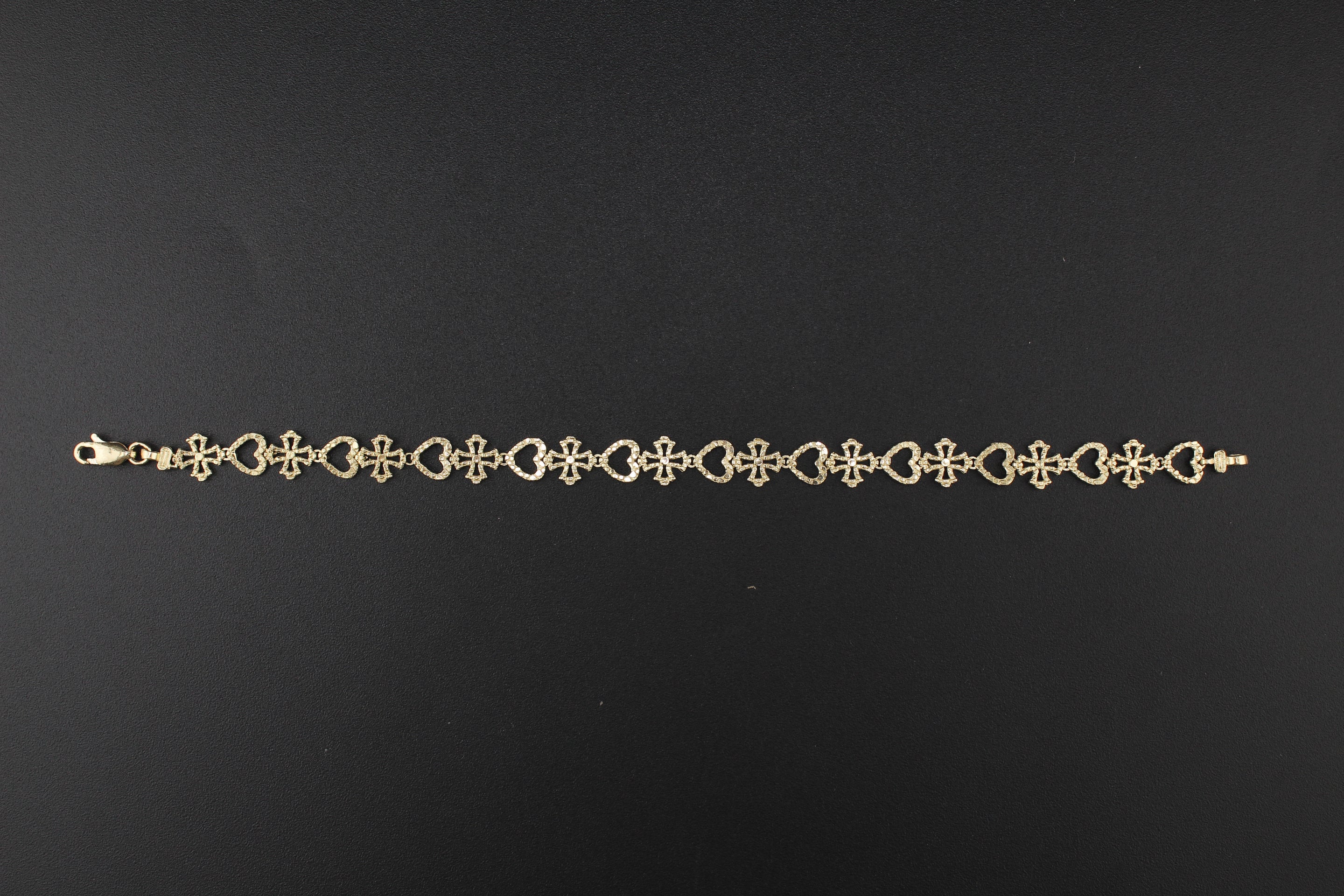 Real 10K Gold Nugget Bracelet Heart & Cross
