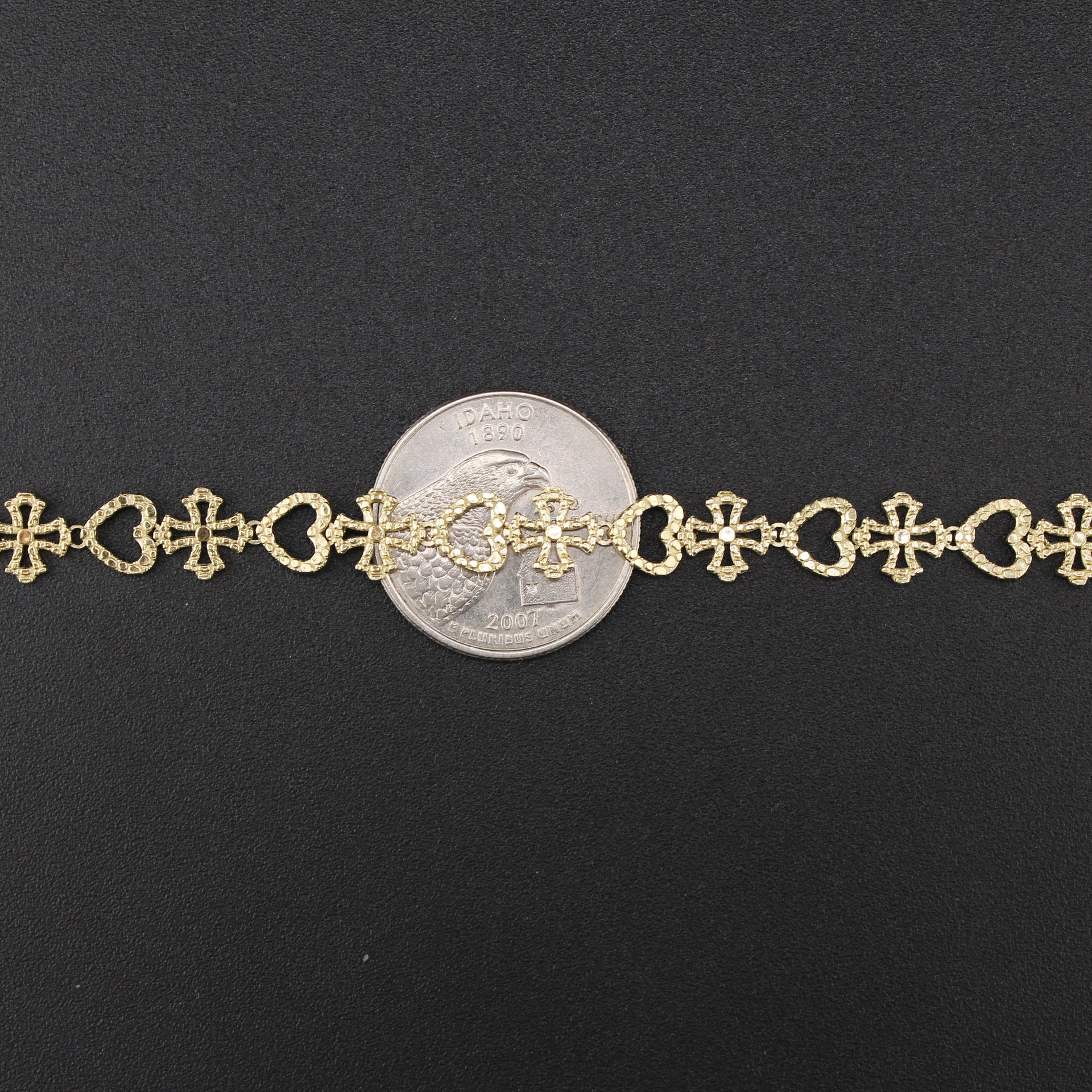 Real 10K Gold Nugget Bracelet Heart & Cross