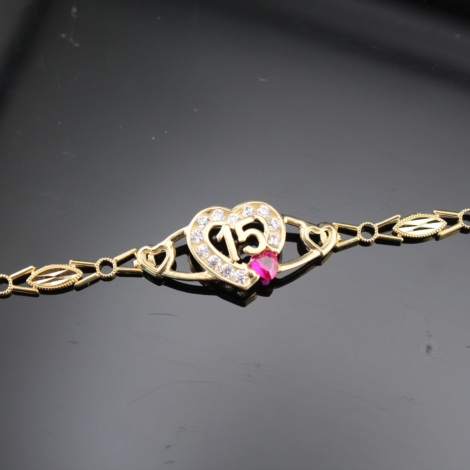14K Quinceañera Heart Bracelet - alternate view - ICEbyAK