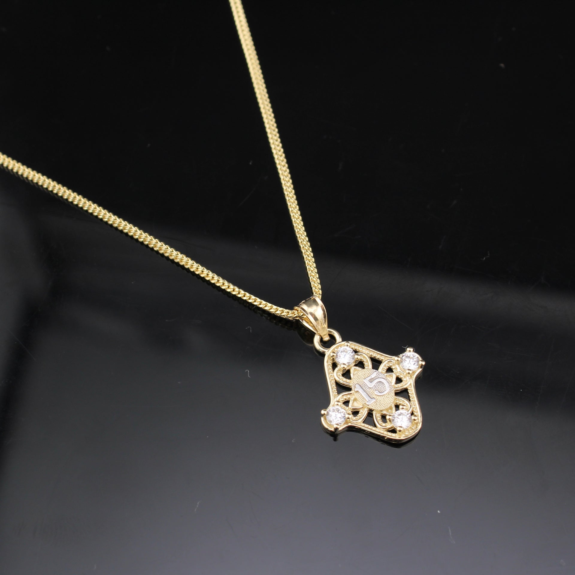 10K Gold Quinceañera Pendant alternate view – dije quinceañera oro 10K Oro Quince