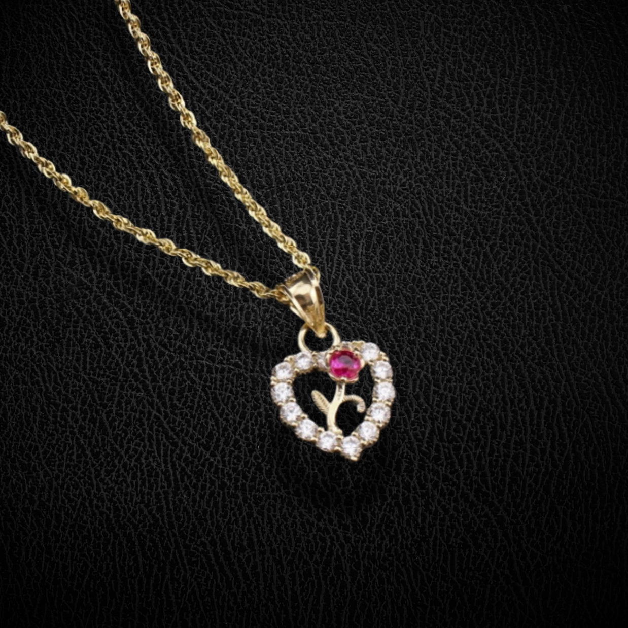 10K Real Gold Heart Rose Pendant
