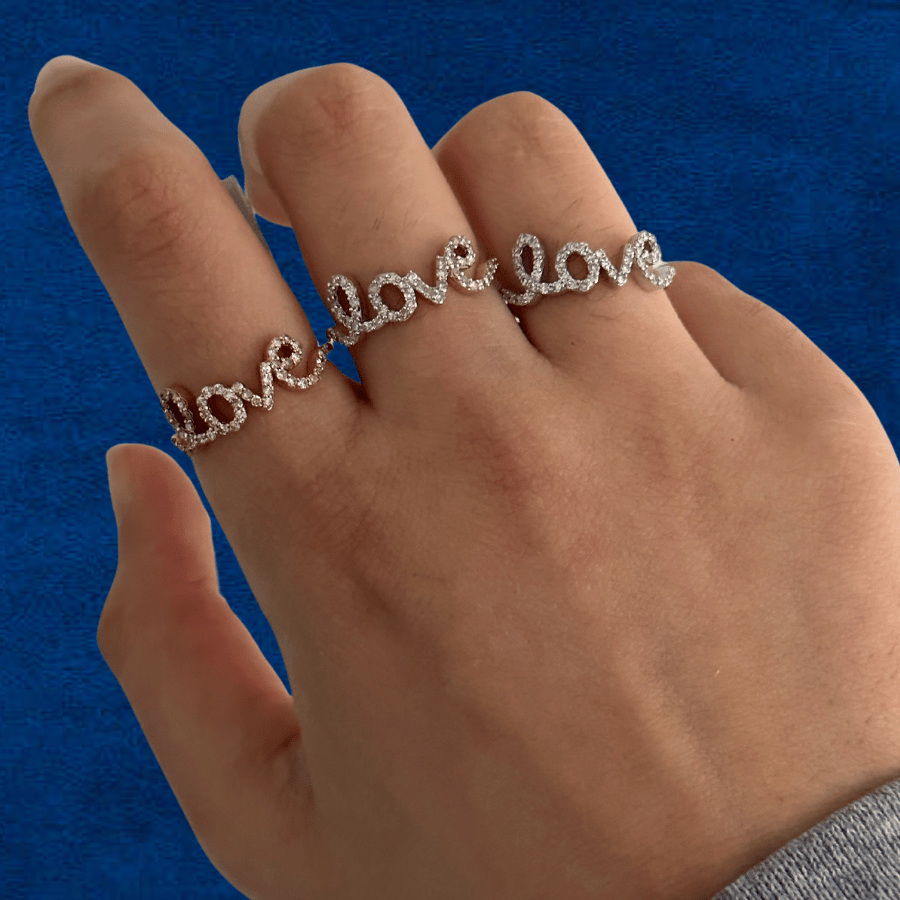 Real 10K Diamond Cursive Love Ring alternate view – solid gold sweet 15 ring