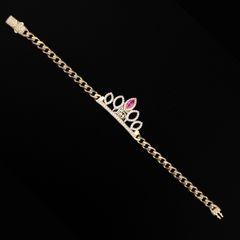 10K Quincenera Bracelet Pink Stone