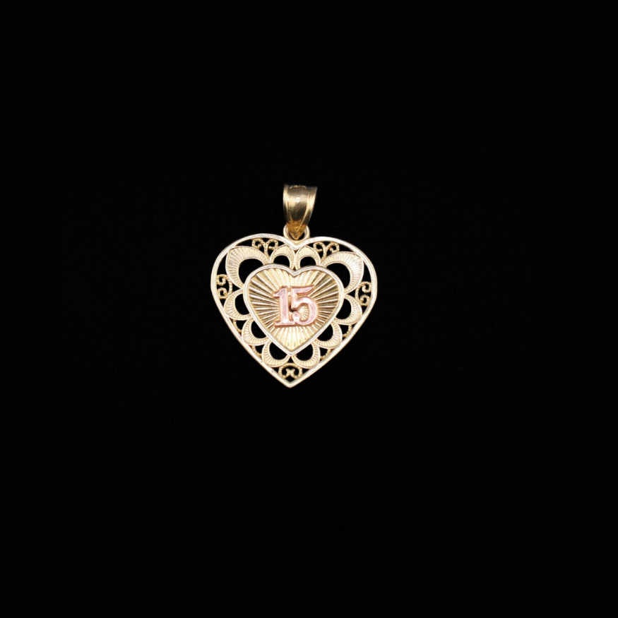 10K Gold 15th Quince Heart Pendant