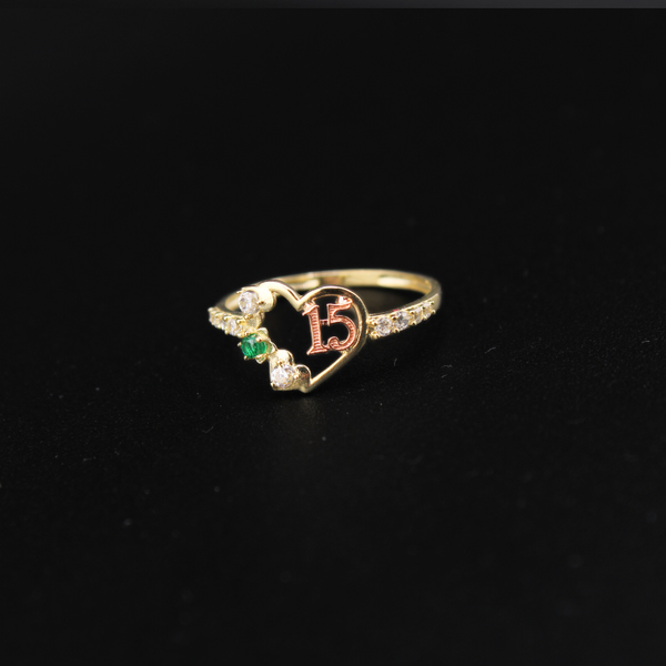10K Quinceanera Ring Green Stone