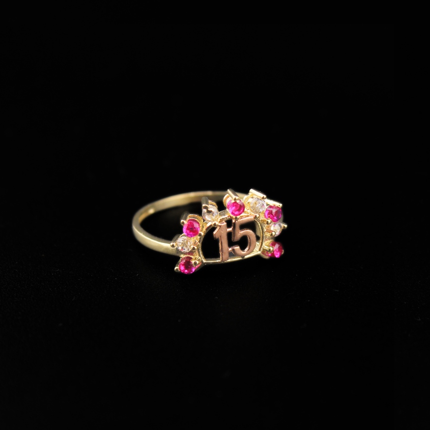 10K Quinceanera Ring Pink Stones