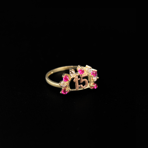10K Quinceanera Ring Pink Stones